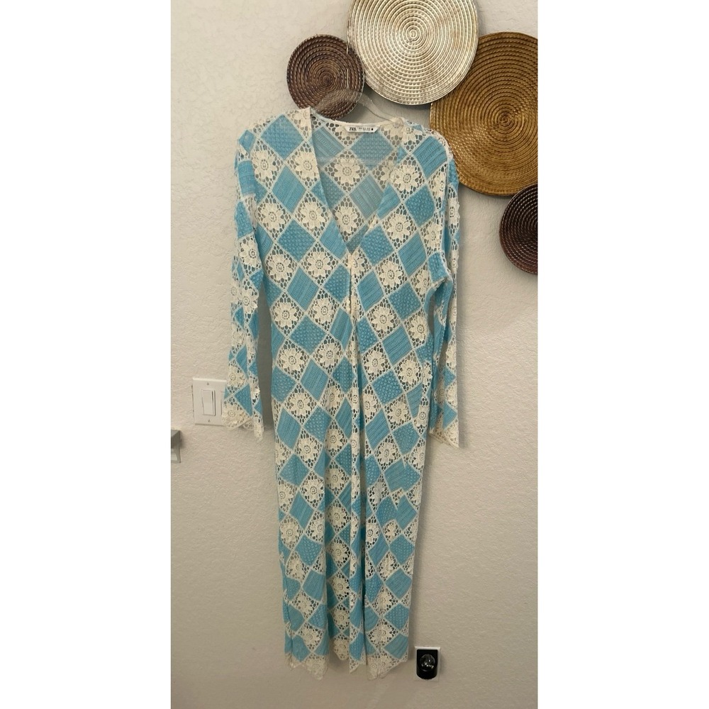 Zara blue and white crochet midi dress XL - Picture 2 of 4
